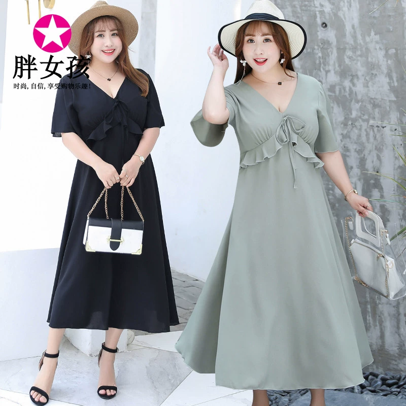 Cô gái béo mùa hè 2021 sản phẩm mới cộng với kích thước thời trang của phụ nữ váy mỏng tính khí thanh lịch váy nữ béo quần áo người đàn ông - Sản phẩm HOT