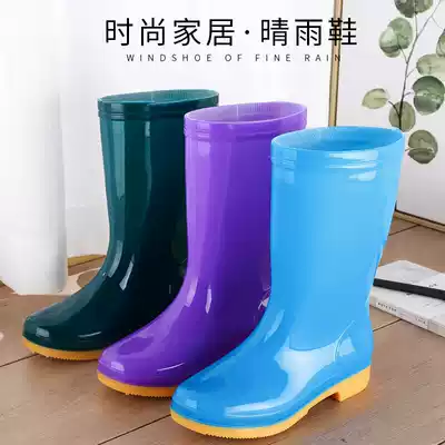 New mid-tube plus velvet rain boots, rain boots, waterproof shoes, rubber shoes, galoshes, water boots, women's fashion adult non-slip high-tube rain boots