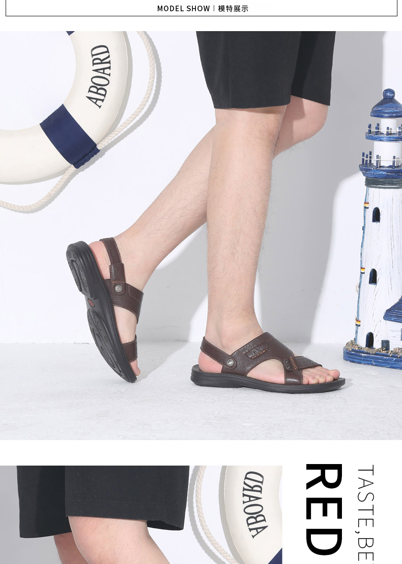 Red sandal mùa hè giày mới đi biển thời trang giày da nam giản dị đôi nam mở sandal da nam