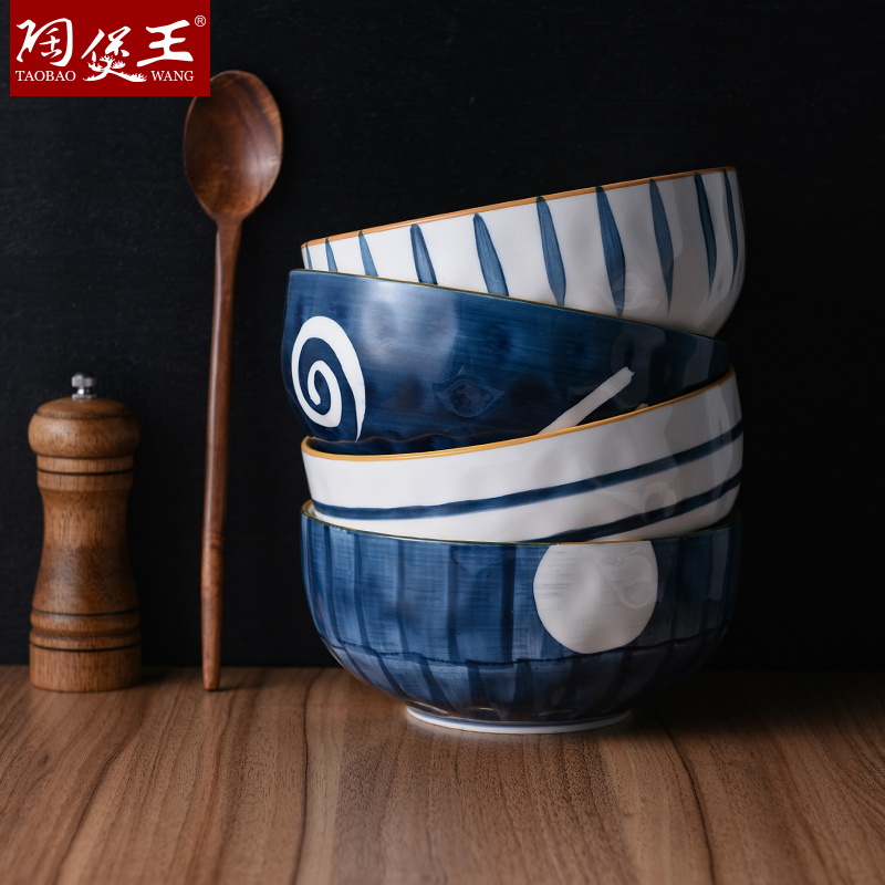 Pottery pot king bowl home eating noodle bowl soup bowl Japanese Nordic single creative personality cute hand-painted ceramic rice bowl