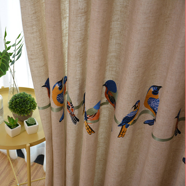 Linen Curtains Blackout Sunshade Embroidered Curtain Cloth Bay Window Bedroom Balcony Finished Clearance Chinese Style Simple Hook Type