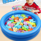 儿童钓鱼玩具池套装家庭广场戏水磁性钓鱼竿男孩女孩亲子互动游戏