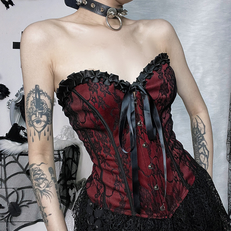 Wannathis Halloween Vampire Red Palace-Style Fishbone Corset Outerwear Tank Top Hot Girl Top