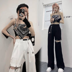 Wannathis Gothic Punk Slim Wide Leg Pants ຂອງແມ່ຍິງ Ins Casual Straight Pants Design Pants trendy