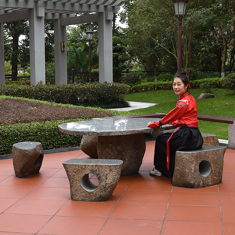 Stone Table Stone Bench Pure Natural Granite Rock Head Table And Chairs Stool Outdoor Patio Square Park Stone Table Pendulum decoration