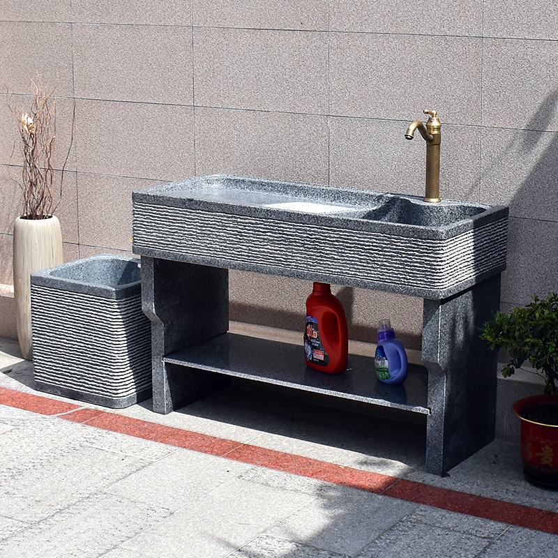 Marble laundry pool with washboard courtyard stone vegetable washing pool balcony whole stone sink household integrated fish-killing table