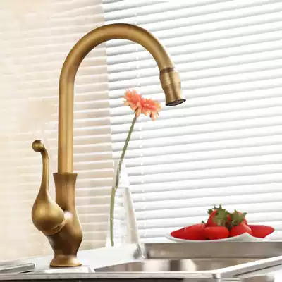 Kitchen faucet All copper antique kitchen faucet Hot and cold wash basin faucet Single hole rotatable sink faucet