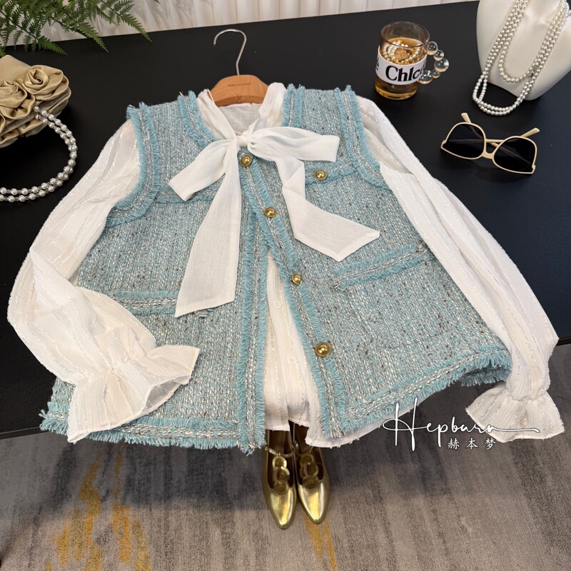 French-Style Elegant Fashion Tweed Vest for Women 2026 Spring Korean-Style Chanel-Inspired Layered Shirt Trendy Top