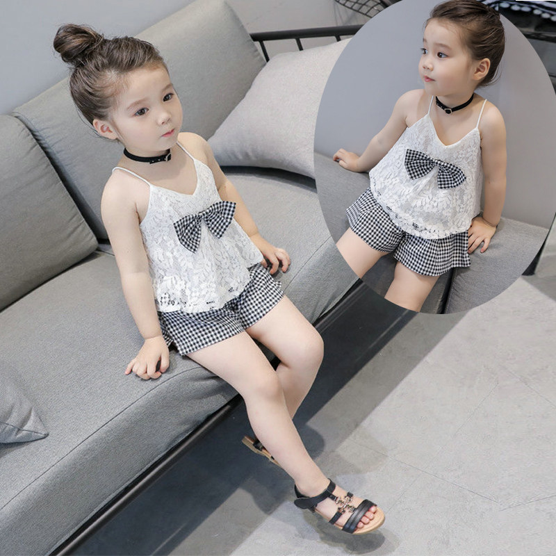 Girl's Summer Suit 2020 New Foreign Pie Trendy Harness Blouse Shorts Shorts Fresh Art Two Sets
