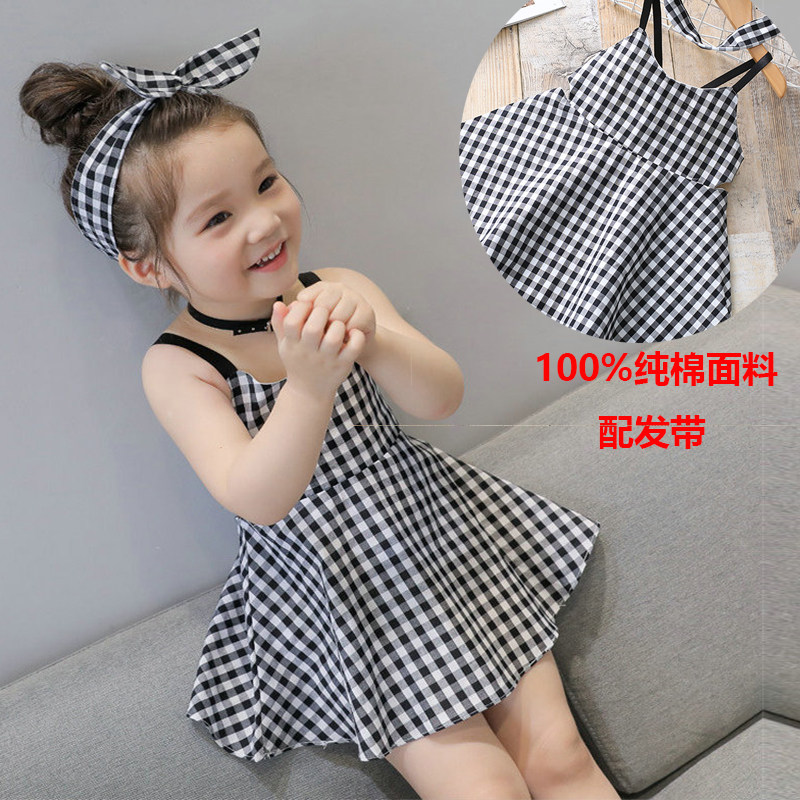 Girls' cotton suspenders dress children's plaid British style vest skirt baby backless princess skirt Western style summer dress