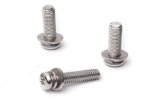 Nickel color zinc white zinc three combination screws Round head cross with flat pad elastic pad screw bolt PM4X6 -- 50X8