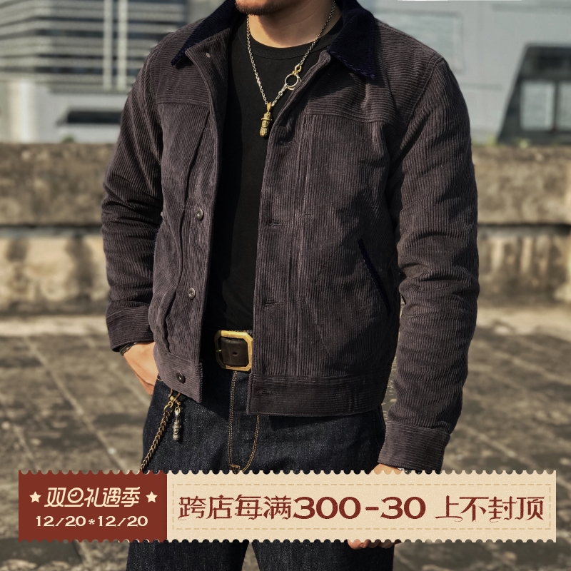 Chai Mi Heavy Thickened Brown Corduroy Men's Motorcycle Jacket Jacket Double-layer Quilted Cotton Clothes Ami Khaki Autumn and Winter