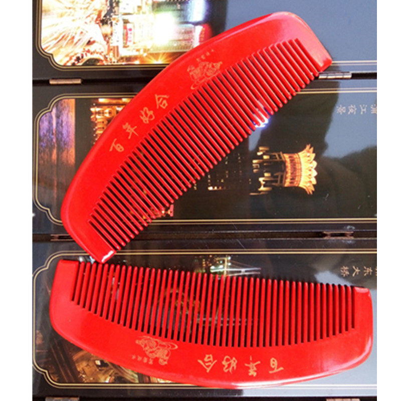 Wedding comb 1 pair big red wooden comb large long pair of peach heart-shaped happy hair comb bride dowry supplies