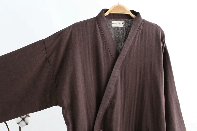 Của nam giới áo ngủ ngắn tay cotton áo choàng tắm mùa xuân và mùa hè phần dài kimono Nhật Bản Han bông gạc đôi bông và linen