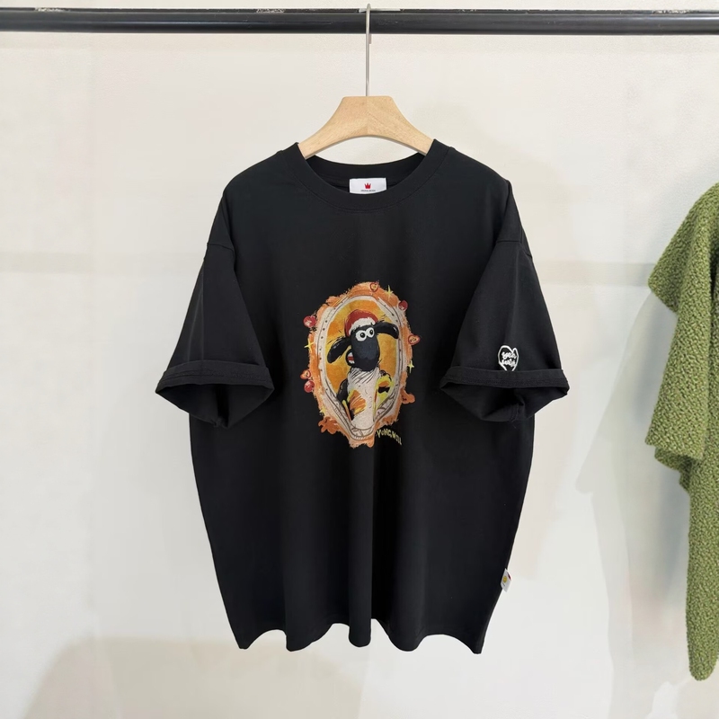 Crown 2026 Summer Korean Version Cartoon Sean Print Loose Mid-Length Cotton Casual Round Neck Short-Sleeved T-Shirt for Women
