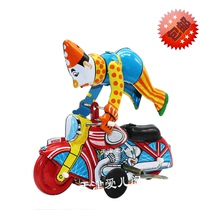  Post-80s nostalgic classic tin toy Retro tin clockwork chain Circus clown riding motorcycle
