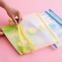 Transparent document bag a4 primary school students with classification subject test paper mesh yarn plastic zipper grid bag large capacity high school students Chinese and English mathematics subjects