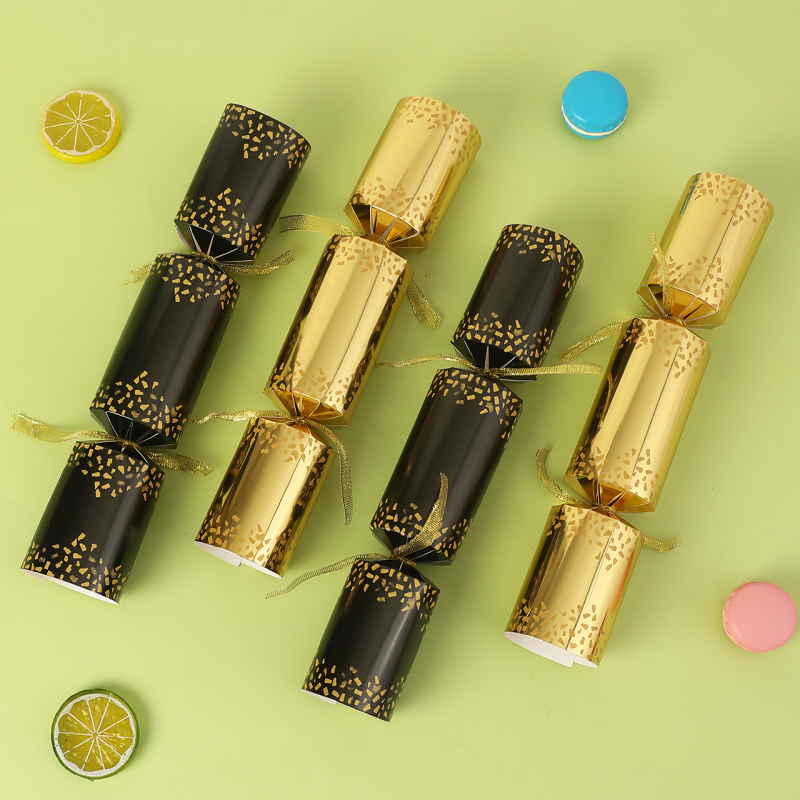Christmas Cracker Kit Black Gold Christmas Cracker with Paper Hat, English Riddles, Paper Holiday Decorations
