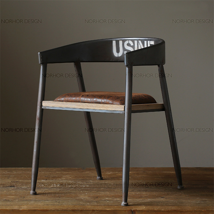 American Retro Iron Art Solid Wood Dining Chair Backrest Office Chair Casual Coffee Hall Chair Hotel Sofa Chair Subcomputer Chair