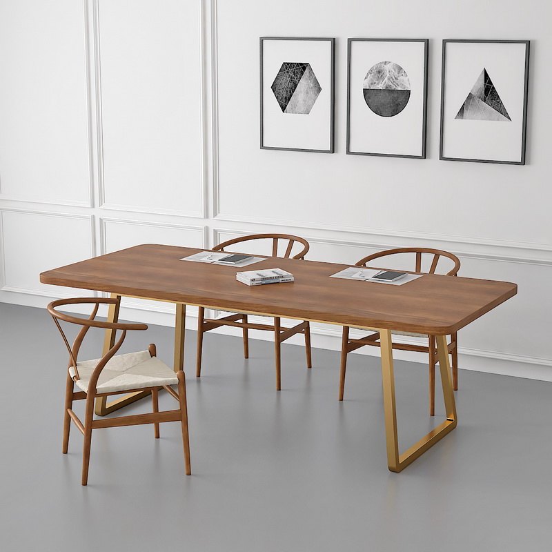 American iron art solid wood meeting table strip table minimalist modern computer desk sub-industrial wind table and chairs loft desk-Taobao