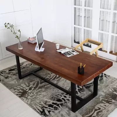 American country Nordic wrought iron dining table solid wood iron conference table log table retro iron desk desk desk