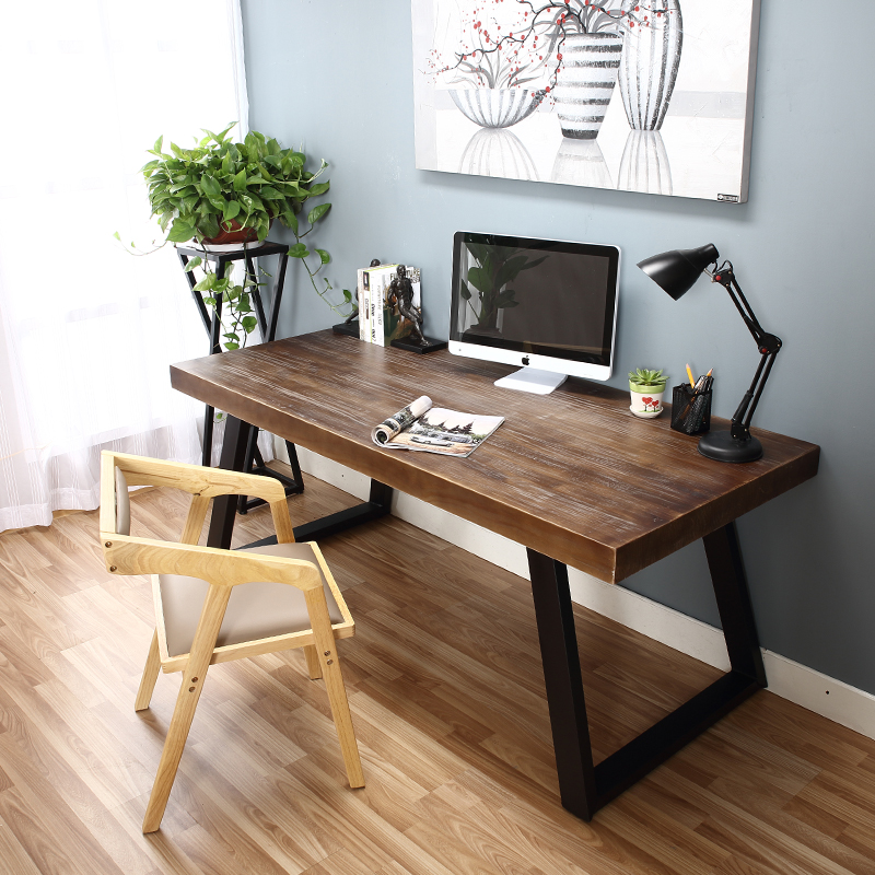 LOFT Iron Art Solid Wood Desk Brief Computer Table And Chairs Double Desk Desk Retro Desk Working Table