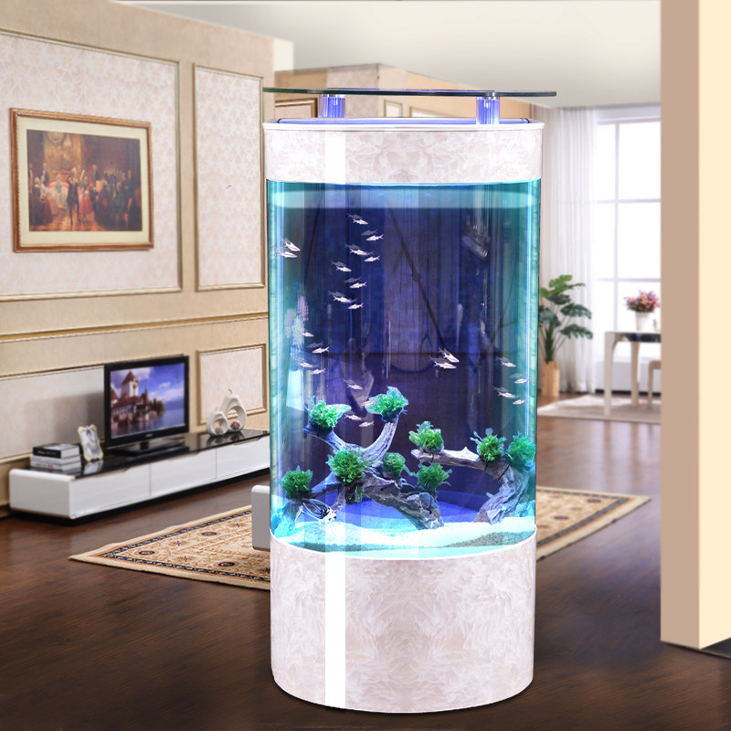 Light luxury semi-circular fish tank aquarium round living room floor-to-ceiling home ecological water-free office goldfish tank turtle