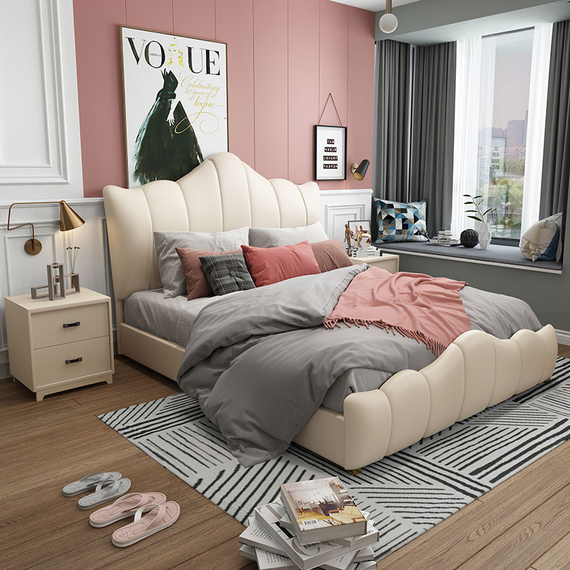 Light luxury post-modern leather double bed master bedroom 18 meters Hong Kong American simple high box storage big wedding bed furniture
