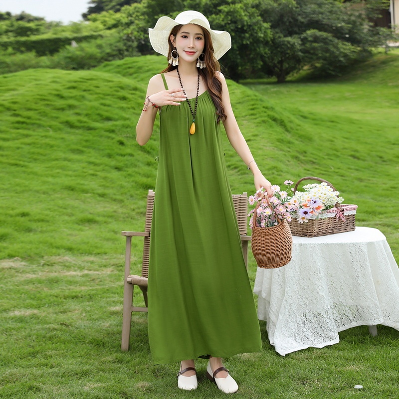 Floral Cotton Silk Suspender Dress for Women, Long Style, 2026 New Model, Forest Style, High-End, Super Pretty, Beach Vacation Dress