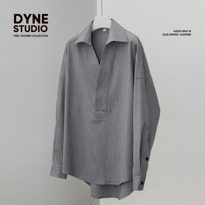 Dyne Studio B Same Style Wing Collar Half-Buttoned London Gray Pullover Shirt 8721