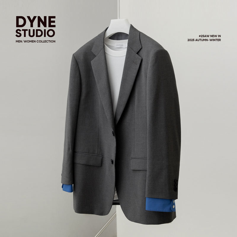 Dyne Studio Miu Style Double-Layer Cuff Design Yarn-Dyed Floral Gray Loose Blazer 8731