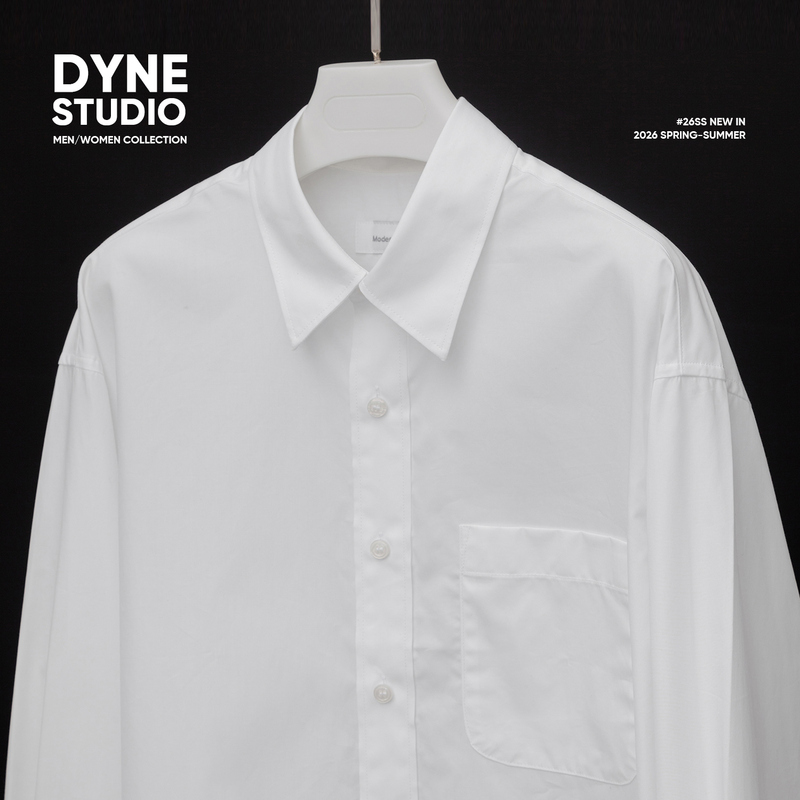 Dyne Studio Celebrity Style White Basic Pocket Long-Sleeve Loose Casual Shirt 8549 Dyne Studio Celebrity Style White Basic Pocket Long-Sleeve Loose Casual Shirt 8549