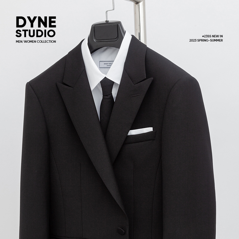 Dyne Studio Celebrity-Inspired High-End Black Smoking Suit Men's Notched Lapel Blazer 9199
