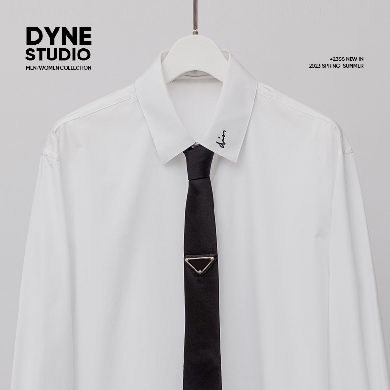 Dyne Studio White Small Square Collar Embroidered Shirt Slim Fit Inner Wear Single Wear Long Sleeve Shirt 9105