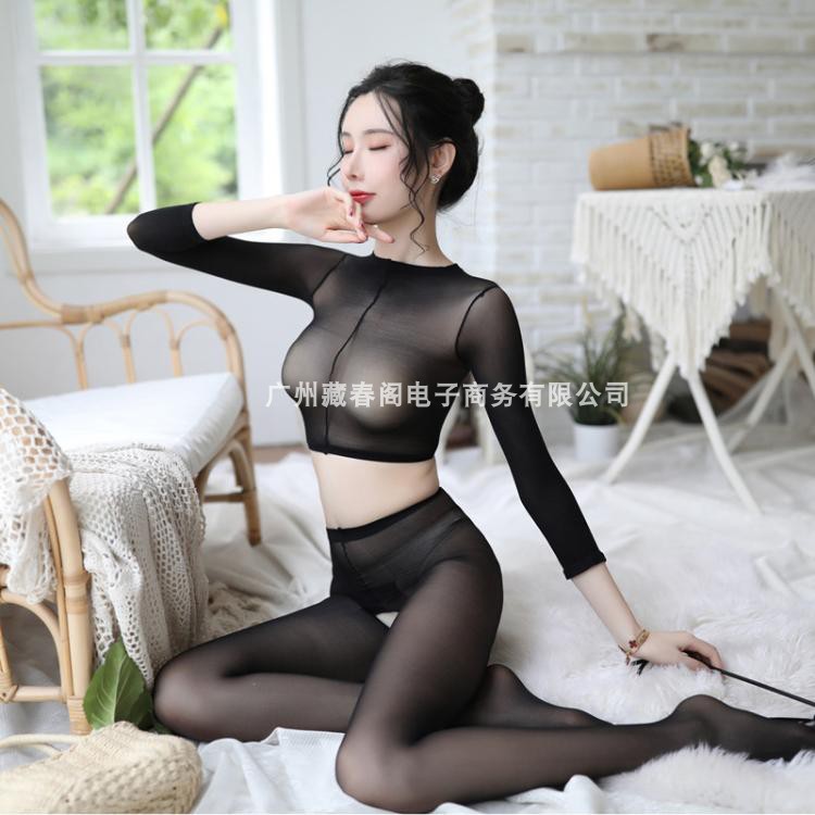 Sexy silk stockings Two sets of overdraft view mounted high neckline bottom exposed navel female open crotch Even pants are free to highlight shapewear lingerie