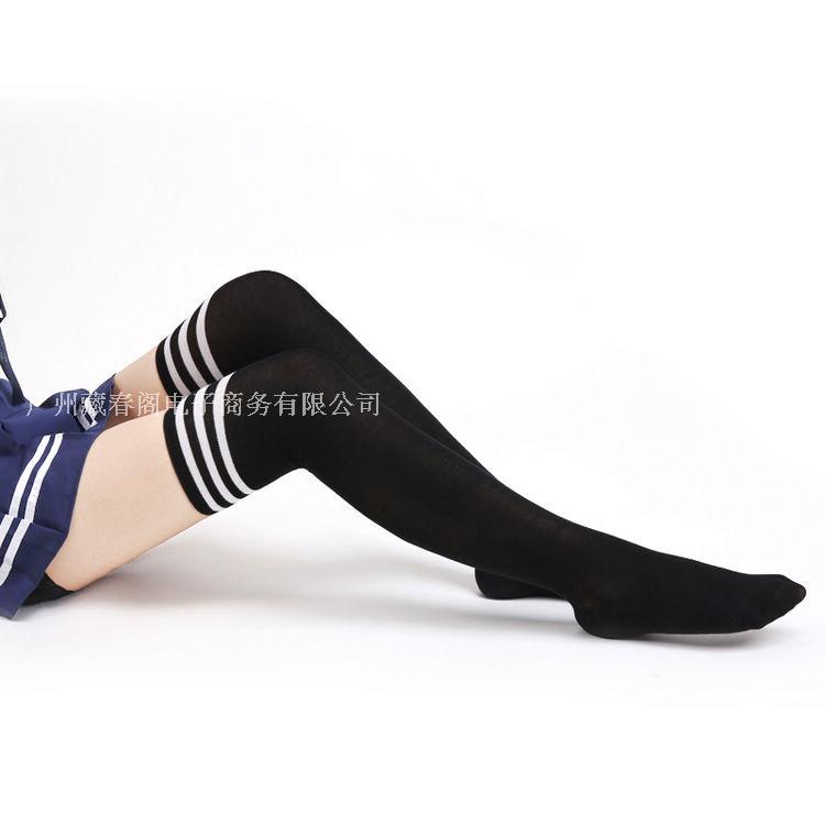 Middle stockings non-slip but knee stripe student socks female cosplay stockings Japanese school performance cotton socks