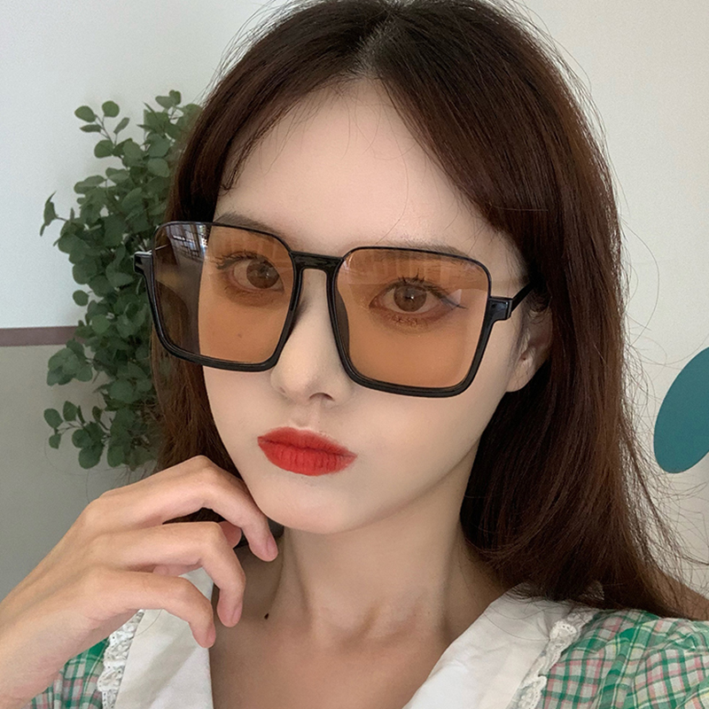 Retro brown large frame slim sunglasses women tide Korean version of personality lower half frame UV anti-sunglasses net red
