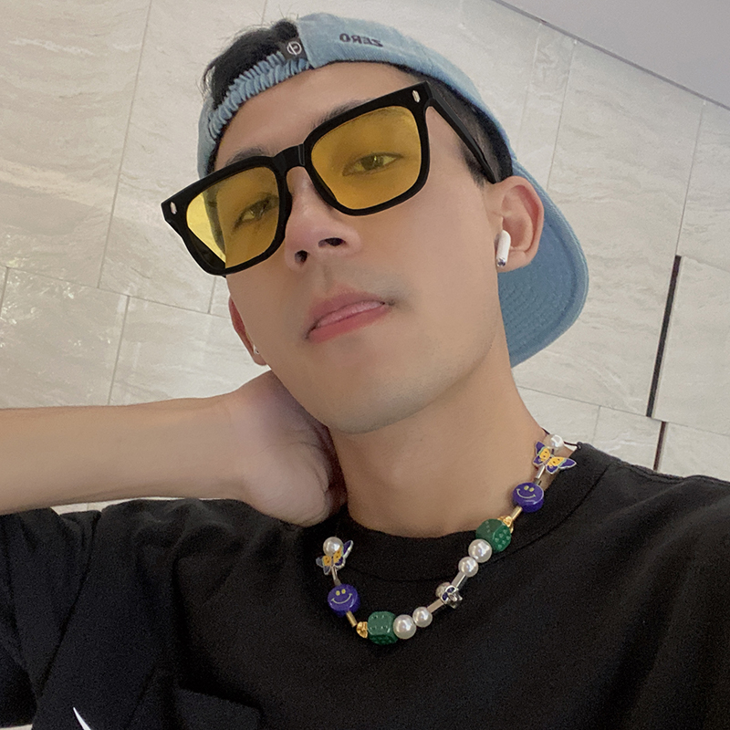 Men's driving glasses night vision yellow retro sunglasses female Korean fashion street shooting anti-UV sunglasses