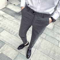 2021 New striped casual pants mens summer thin British nine-point small trousers slim feet