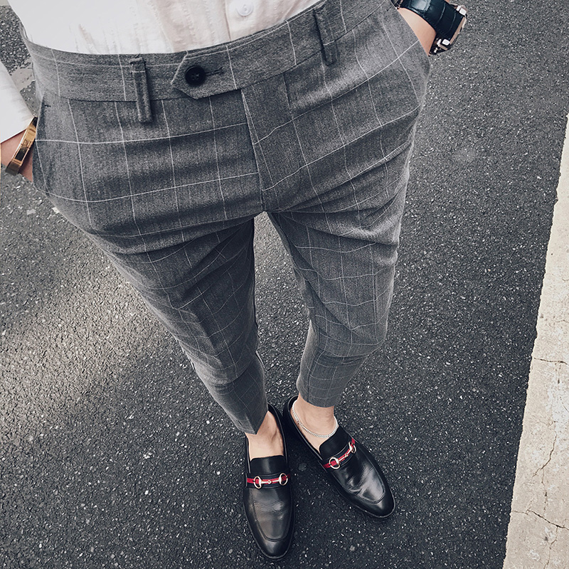 Leisure ankle-length pants men slim small feet British style trousers Korean trend hair stylist Net red trousers handsome pants