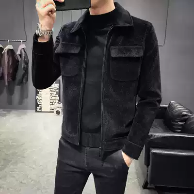 Cheap clearance)Men's imitation mink coat woolen jacket coat men's short thick British trend handsome
