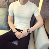 Тонкая трендовая шелковая футболка с коротким рукавом, эластичная трикотажная футболка polo для отдыха, в корейском стиле, облегающий крой