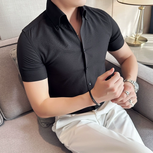 Летняя шелковая рубашка, тонкая ткань для отдыха, V-образный вырез, облегающий крой