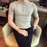 Тонкая трендовая шелковая футболка с коротким рукавом, эластичная трикотажная футболка polo для отдыха, в корейском стиле, облегающий крой