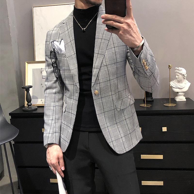 Spring Autumn Season Suit Jacket Man Casual Trend Business Positive Fashion Men's Plaid Suit For a Han version of Yuppie Wind Men's Clothing