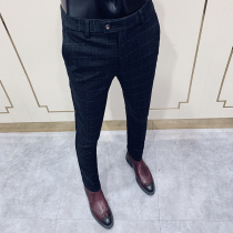 Autumn and winter checkered sweatpants Mens thickened Korean version Trend Inn Wind Mens Western pants Thunderpants Thunderfoot casual long pants