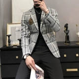 Мужской трендовый костюм, комплект для отдыха, изысканный стиль, в корейском стиле, облегающий крой, в британском стиле