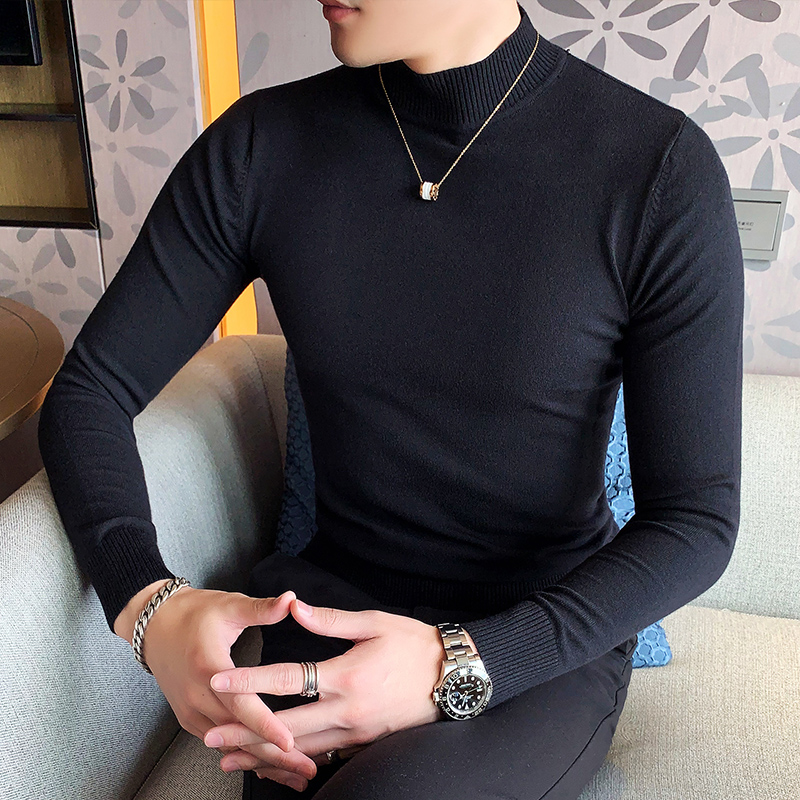 Semi-tall-collar sweater men Spring-Autumn new casual knitting sweater men's pure long sleeve bottom sweater Han edition