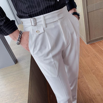Autumn new trousers mens business dress casual white trousers Korean slim foot suit pants British mens clothing