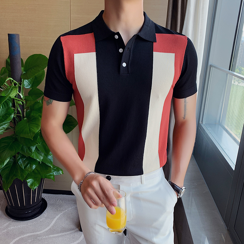 Summer Inn Ice Silk polo shirt male short sleeve knit T-shirt Korean version high-end casual half sleeve turn for a T-shirt